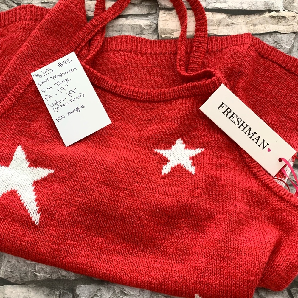 #83 Freshman 1996 Starry Americana Red Knit Crossback Sweater Juniors Tank Top - Picture 12 of 13